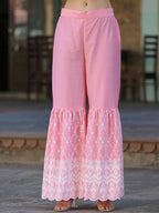 Juniper Women's Pink Chinnon Embroidered Kurta Garara Set - Distacart