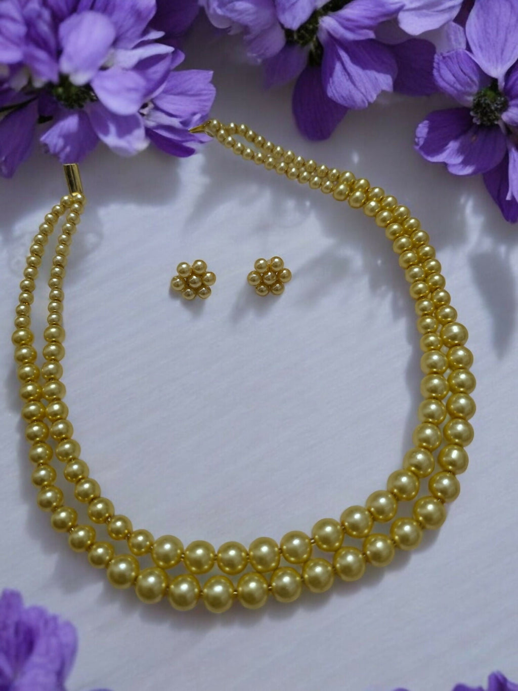 Inhanns Everyday Workwear Pearl Set (Double Layered Pearls) - Yellow