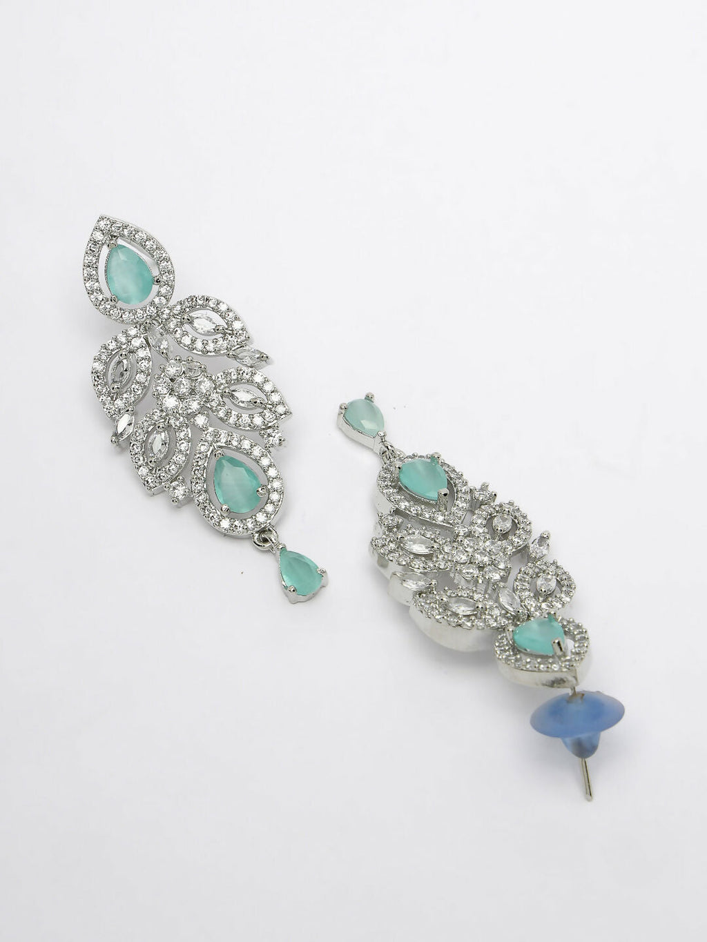 NVR Women's silver plated Turquoise CZ stone handcrafted jewellery set