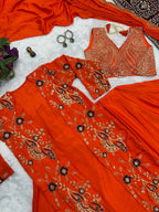 Teeya Creation Orange Color Chinon Silk Designer Embroidery Work Ready To Wear Saree With Koti - Distacart