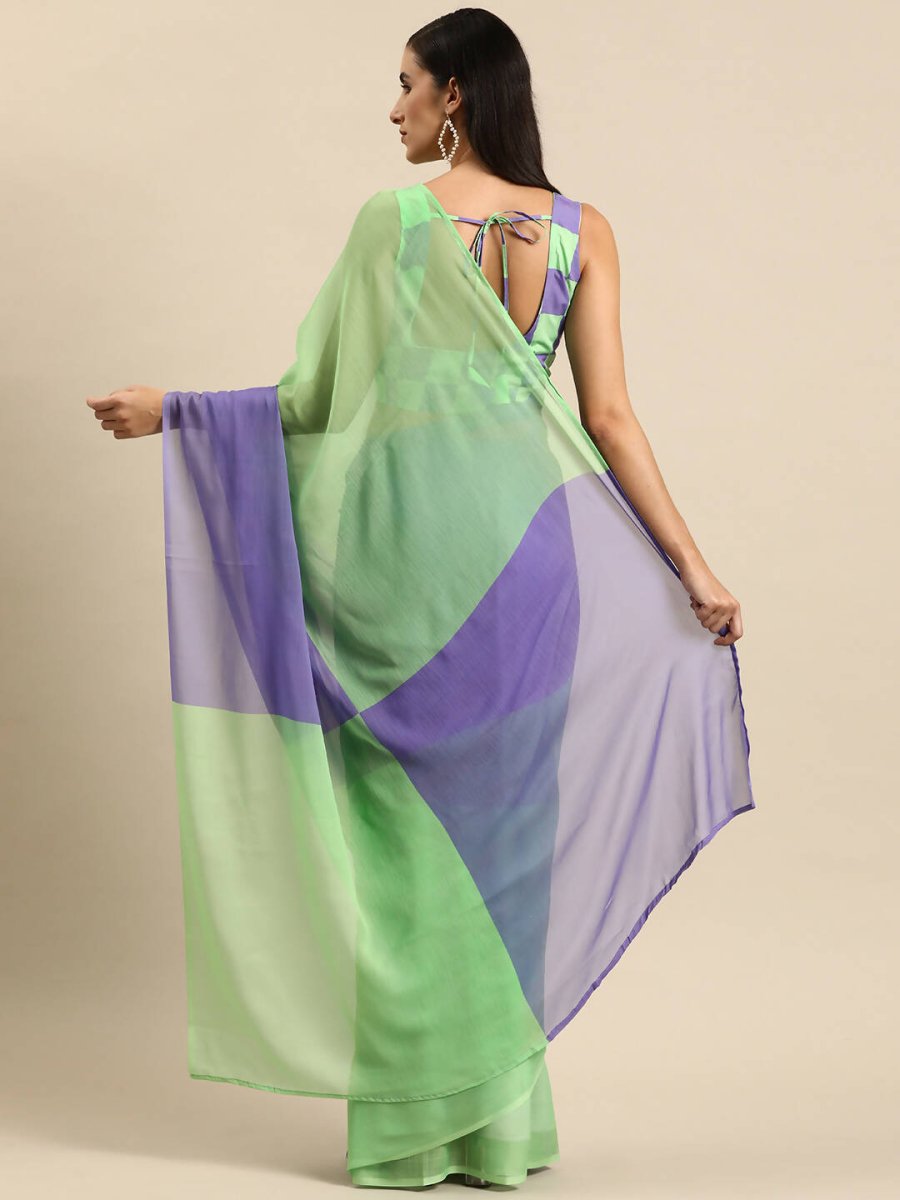 Ahalyaa Women's Traditional Semi Stitch Saree - Fluorescent Green