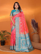 Joban Fashion Banarasi Pink Woven Soft Silk Saree - Distacart