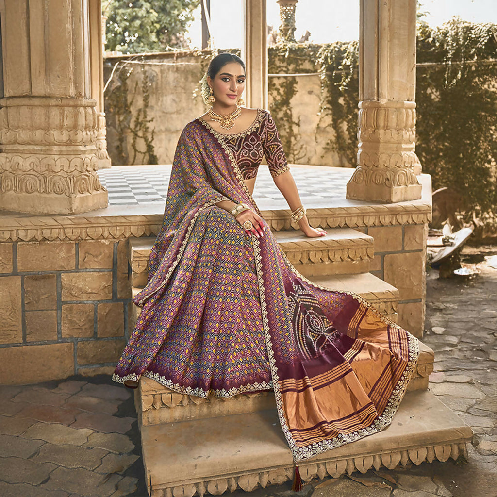 Purple Gajji Silk Foil With Handwork Saree With Unstitched Blouse - Norita Gajri