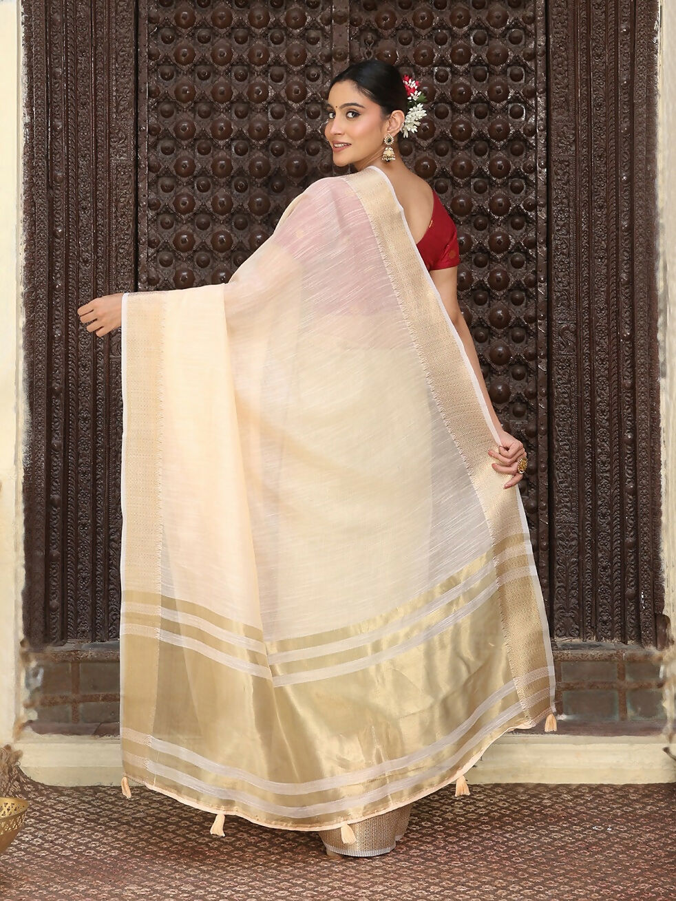 Shree Shyam Fashion Peach Cotton Saree - Distacart