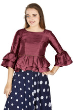 Aastha Fashion Women's Wine Art Silk Bell Sleeves attire with Poly Cotton Lining Blouse