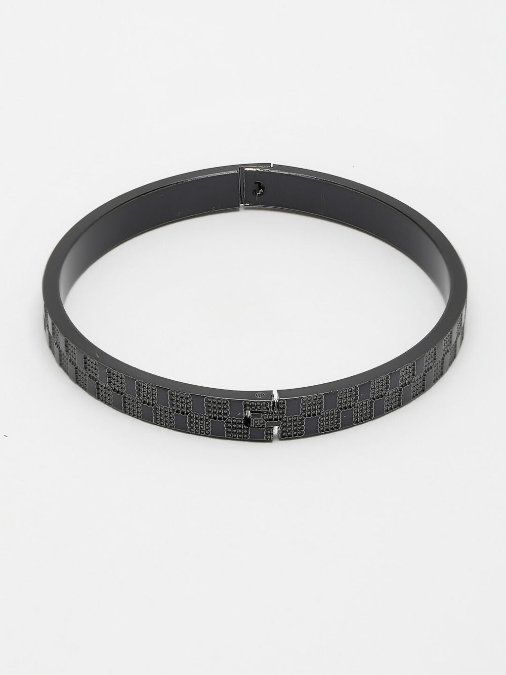 NVR Men's Black Rhodium-Plated Stainless Steel Kada Bracelet - Distacart