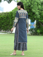 Juniper Women Teal Chanderi Festive Printed Tiered Kurta - Distacart