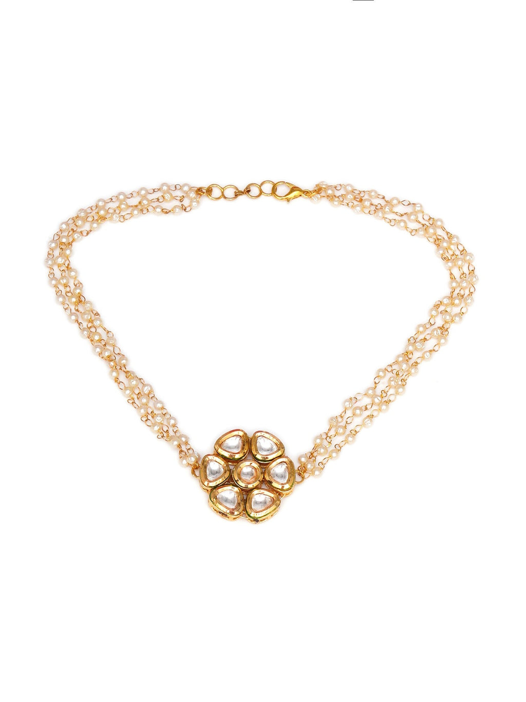 Kundan & Pearl Neckpiece (Gold) - Ruby Raang