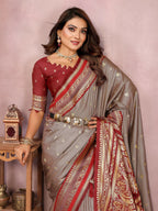 Aastha Fashion Grey Kalamkari Silk Weaving Saree - Distacart
