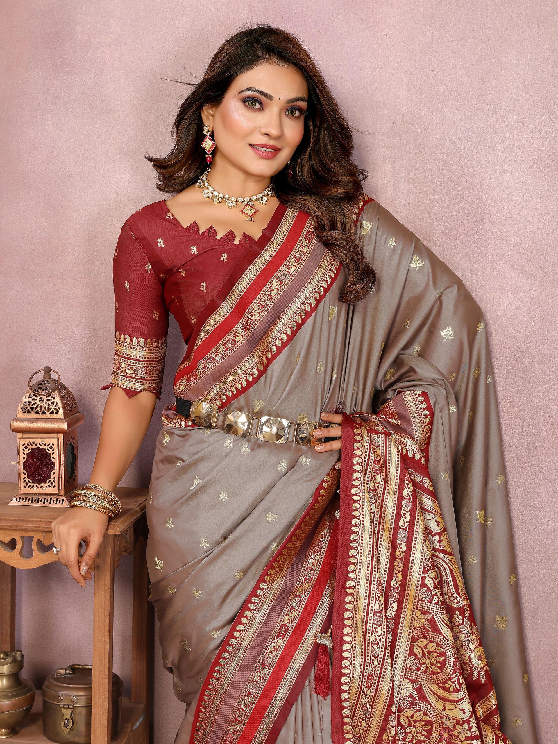 Aastha Fashion Grey Kalamkari Silk Weaving Saree - Distacart
