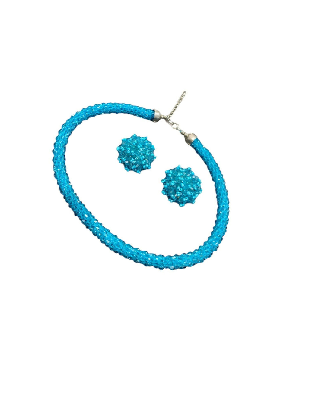 Inhanns Noor-E-Jalwa – Handmade Crystal Bead Necklace / Necklace With Earrings -Adjustable - Sky Blue