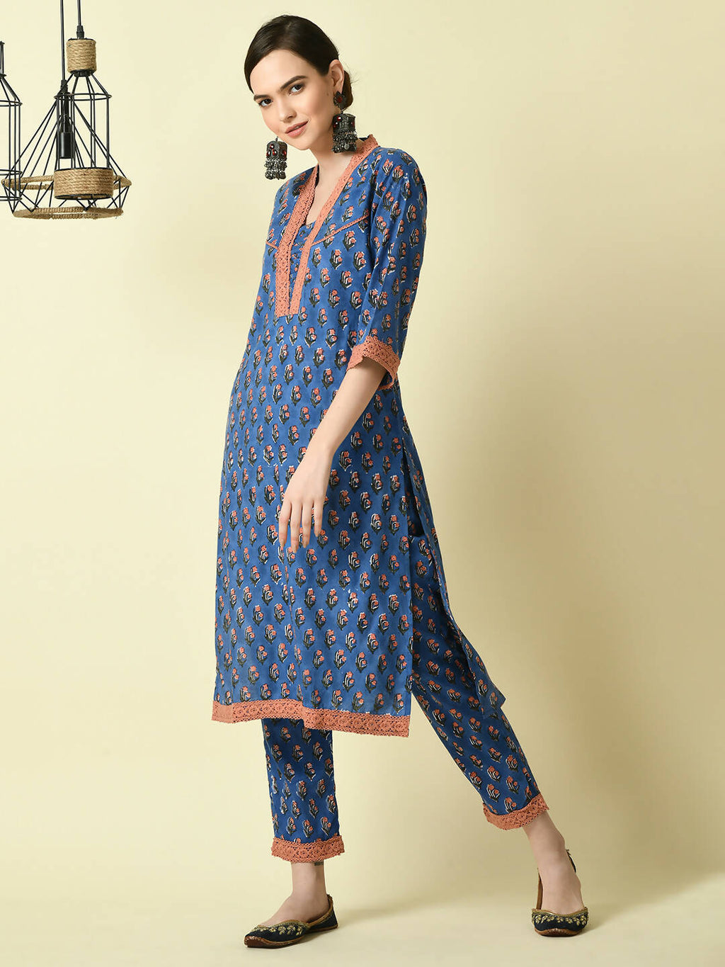 Myshka Women's Blue Straight Printed Kurta