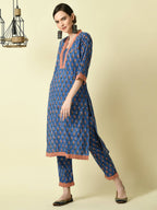 Myshka Women's Blue Straight Printed Kurta