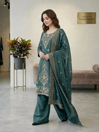 Teeya Creation Teal Color Gimmychu Silk Embroidery Work Wedding Wear Salwar Suit - Distacart