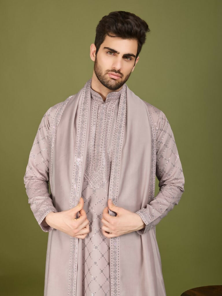 Vastranavya Ivory Exclusive Festival Wear Viscose Silk Thread with Sequence Embroidered Work Kurta with Dupatta