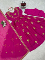 The52 Women's Gorgeous Faux Georgette Fabric Embroidery Work Flared Anarkali Pant and Dupatta Set - Distacart