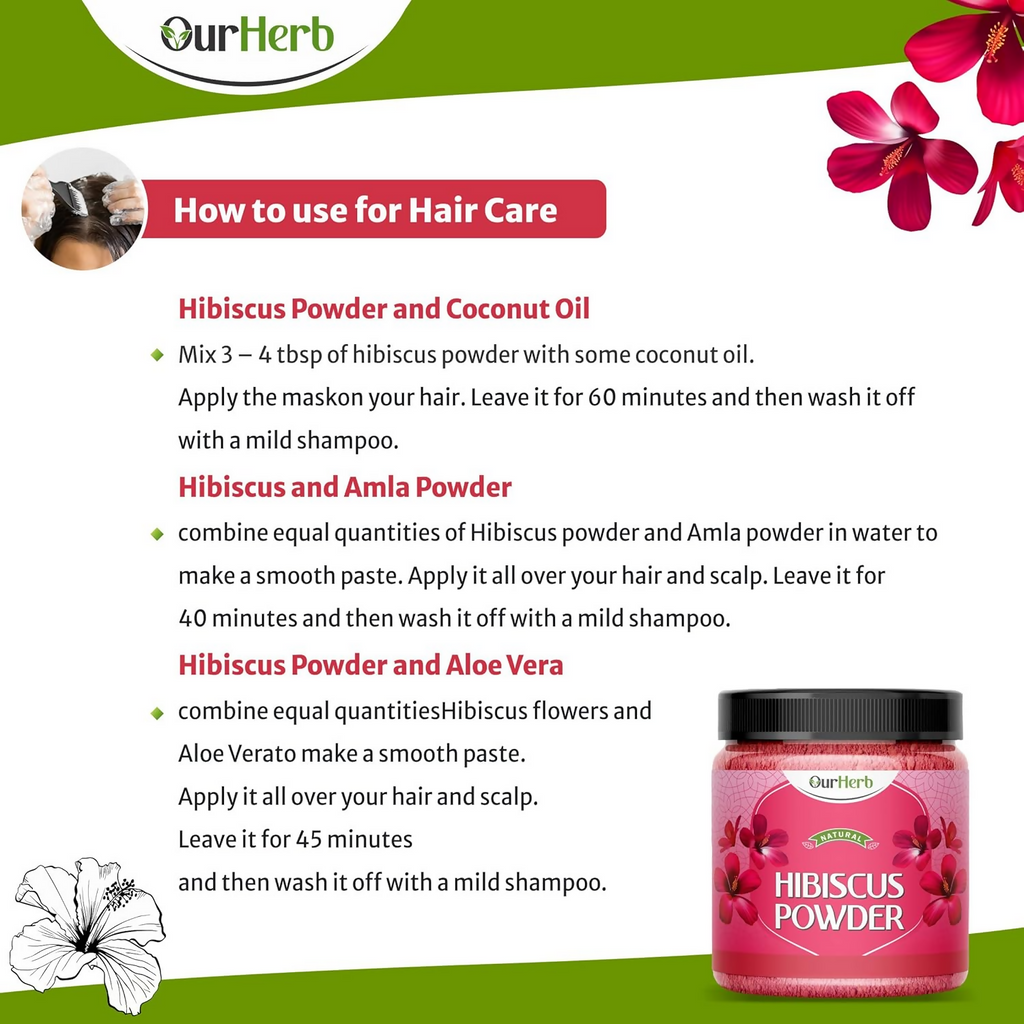 OurHerb Hibiscus Flower Powder For Face Pack And Hair Mask For All Types Of Hair
