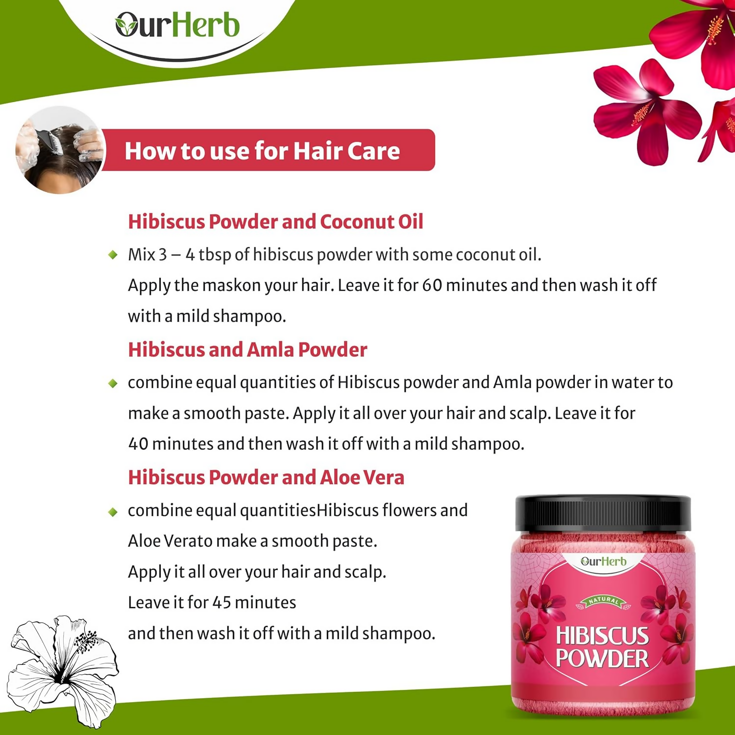 OurHerb Hibiscus Flower Powder For Face Pack And Hair Mask For All Types Of Hair