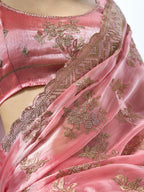 Coral Burburry silk Designer Embroidery Work Saree - Shezlin