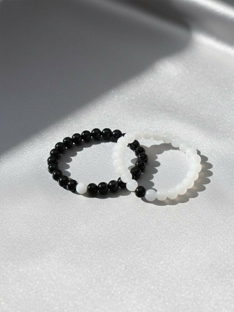 NVR Unisex Set of 2 Black & White crystal beaded Bracelet - Distacart
