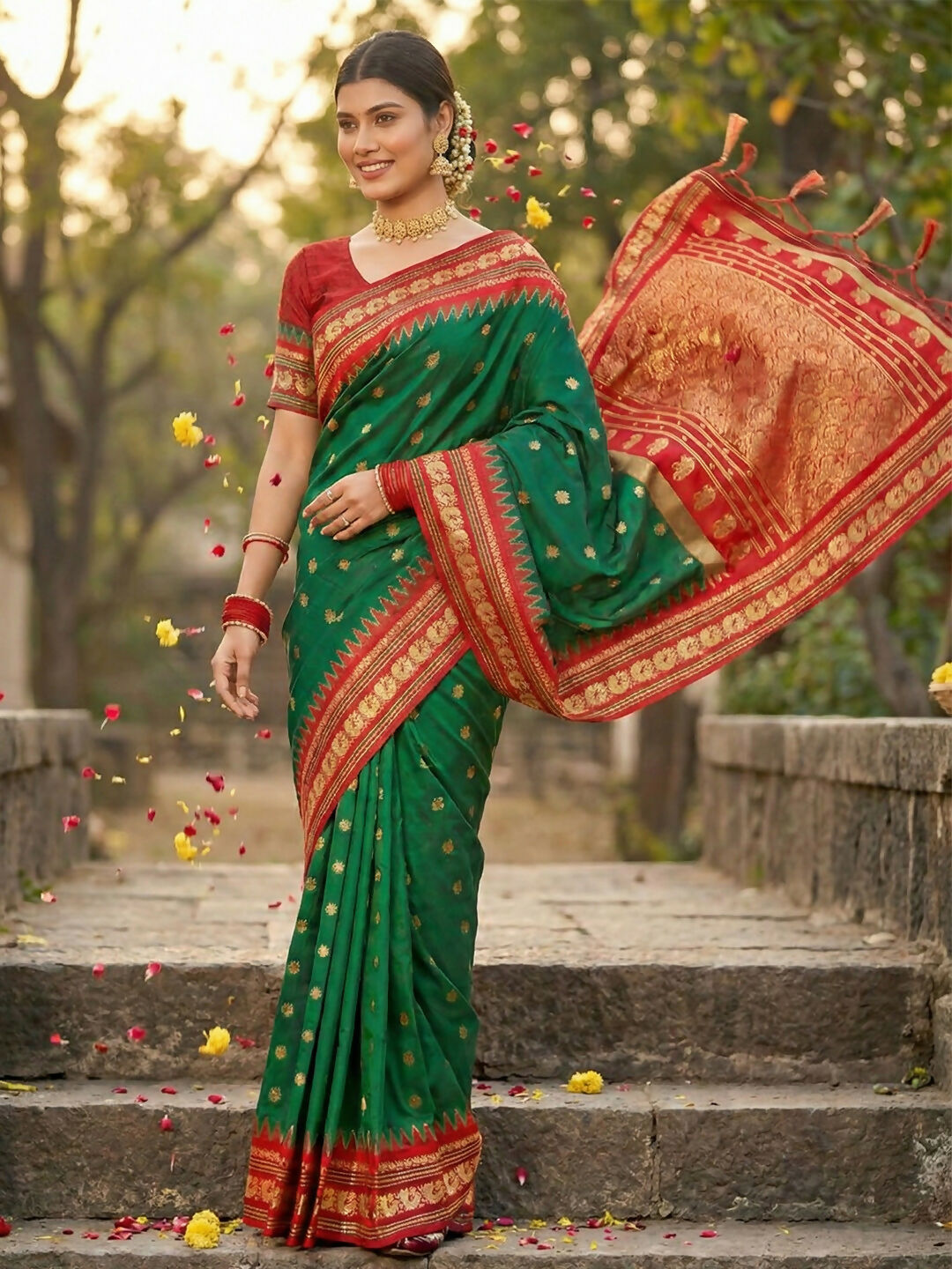Shree Shyam Fashion Green Soft Silk Saree - Distacart