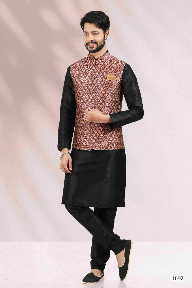 Raivat Ethnic Jacquard Banarasi Silk Woven Work 3 Pics Jacket Set In Maroon Colour - Distacart