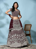 Brown Georgette Thread Embroidered Lehenga Choli with Dupatta - Tanya