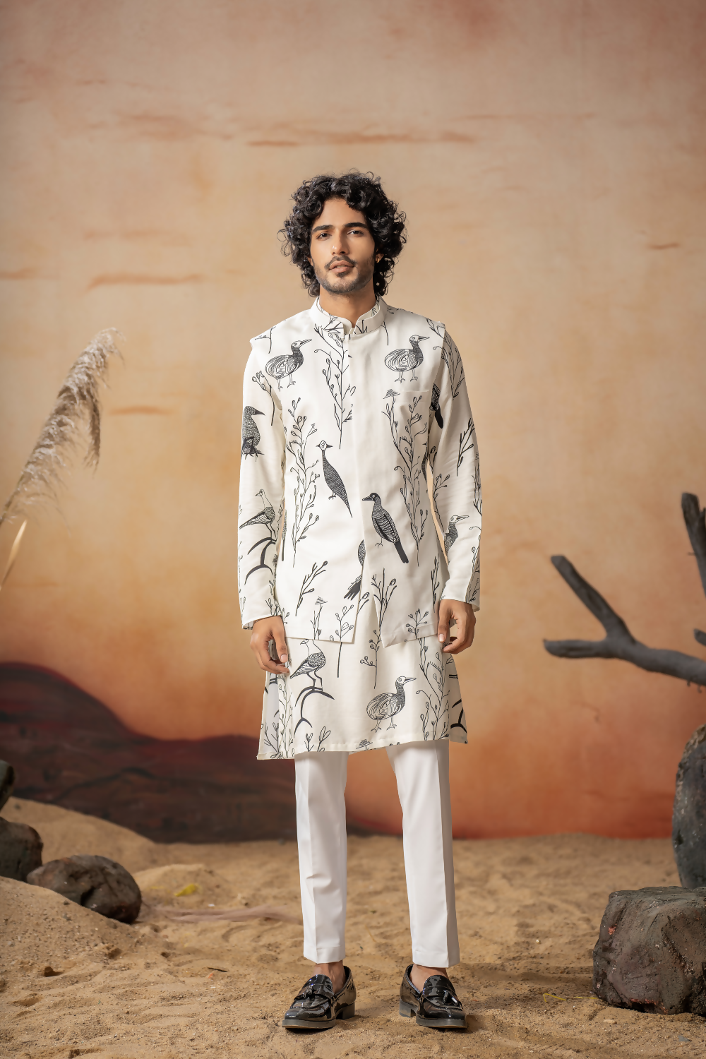Feathered Nature’S Elegance Nehrujacket Set by Hilo Design