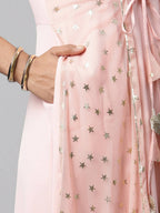 Ahalyaa Women Pink Crepe & Net Foil Print Dress - Distacart