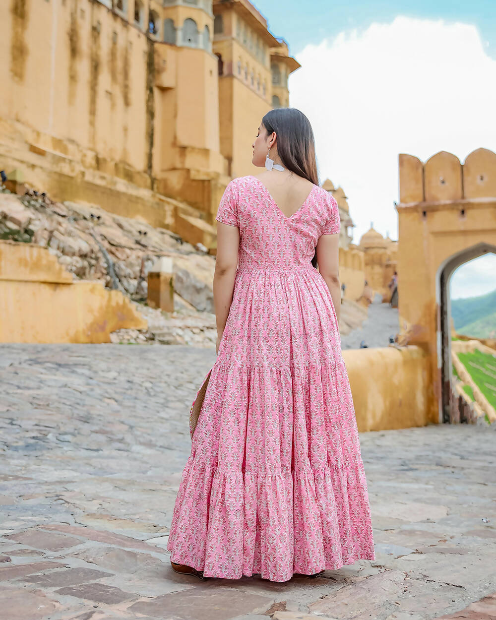 Designer Partywear Printed Pink Pure Maslin Gown - Anbazaar - Distacart