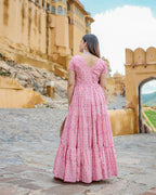Designer Partywear Printed Pink Pure Maslin Gown - Anbazaar - Distacart