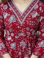 The52 Maroon Women's Gorgeous Rayon Fabric Printed Work Flared Kurta, Pant and Dupatta Set - Distacart