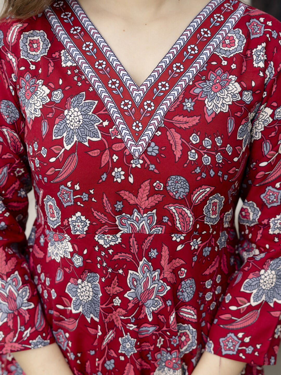 The52 Maroon Women's Gorgeous Rayon Fabric Printed Work Flared Kurta, Pant and Dupatta Set - Distacart