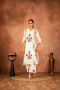 Joban Fashion Off White Red Floral Hand Block Printed Cotton Kurta Pant Set - Distacart
