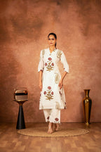 Joban Fashion Off White Red Floral Hand Block Printed Cotton Kurta Pant Set - Distacart