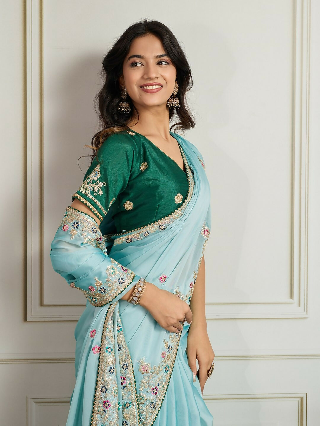 Ai Fashion Sky Rangoli Silk Embroidery Party Wear Saree - Distacart