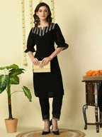 Myshka Women's Black Georgette Kurta With Trousers Party Sets