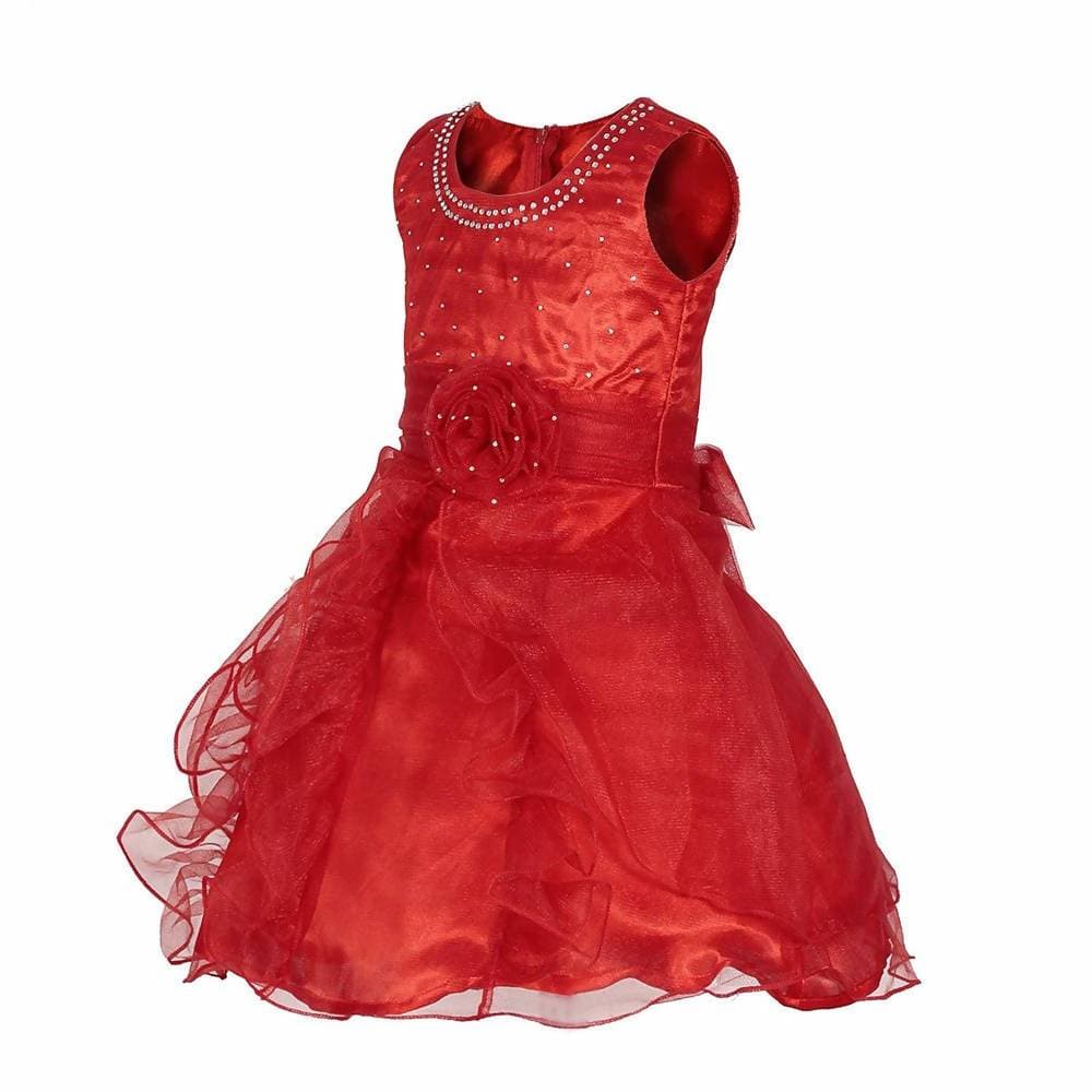 Asmaani Baby Girl's Red Color Satin Knee Length Frock (AS-DRESS-22140)