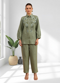 Joban Fashion Pista Green Linen Embroidered Readymade Cord Set - Distacart