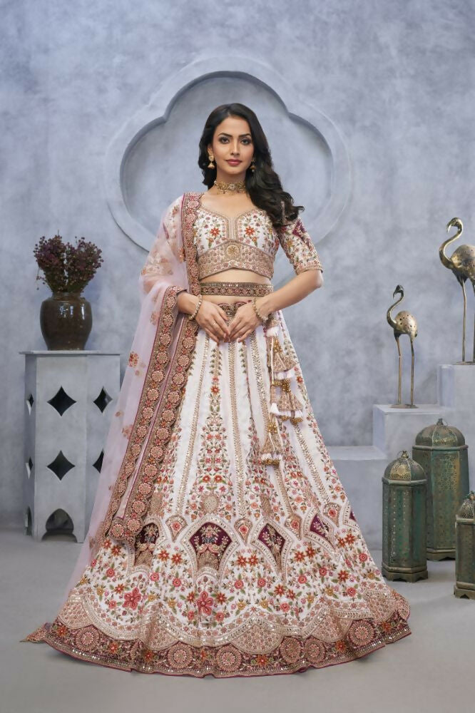 Kesar Fab Purple Silk Embroidered Lehenga