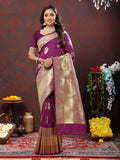 Lorenvalley Fashion Wine Soft Silk Woven Design Gold Zari Weaving Saree