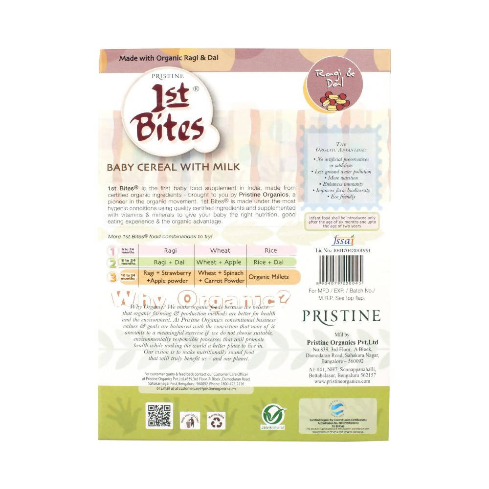 Pristine 1st Bites Baby Cereal Stage-2 Organic Ragi & Dal