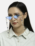 Unisex Gold-Toned Blue Evil Eye Beaded Mask Chain - Ruby Raang - Distacart