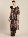 Ahalyaa Women's Black Chiffon Digital Print Floral Saree - Distacart