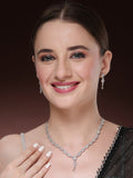 NVR Women's Silver-Plated CZ-Studded Brass Handcrafted Jewellery Set