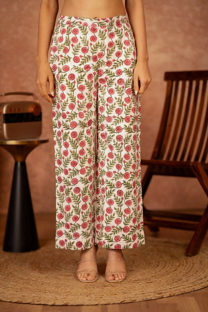 Joban Fashion Red Green Hand Block Printed Cotton Suit Set - Distacart