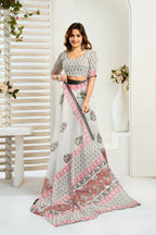 Vastranavya Green Digital Printed Linen Ready To Wear Designer Saree with Unstitched Blouse - Distacart