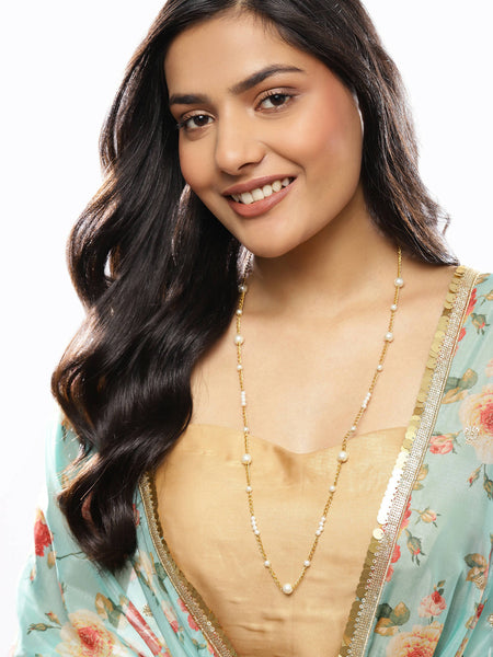Gold-Toned White Brass Gold-Polished Necklace - Ruby Raang