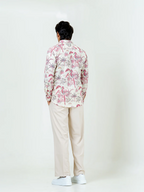 Miravan Men's Pure Cotton Light Pink Bird And Floral Printed Full Sleeve Slim Fit Shirt