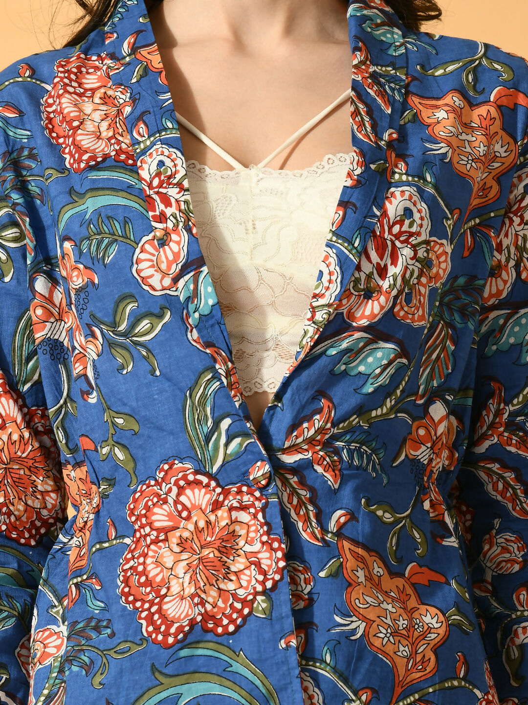 Myshka Women's Blue Printed Floral Jacket